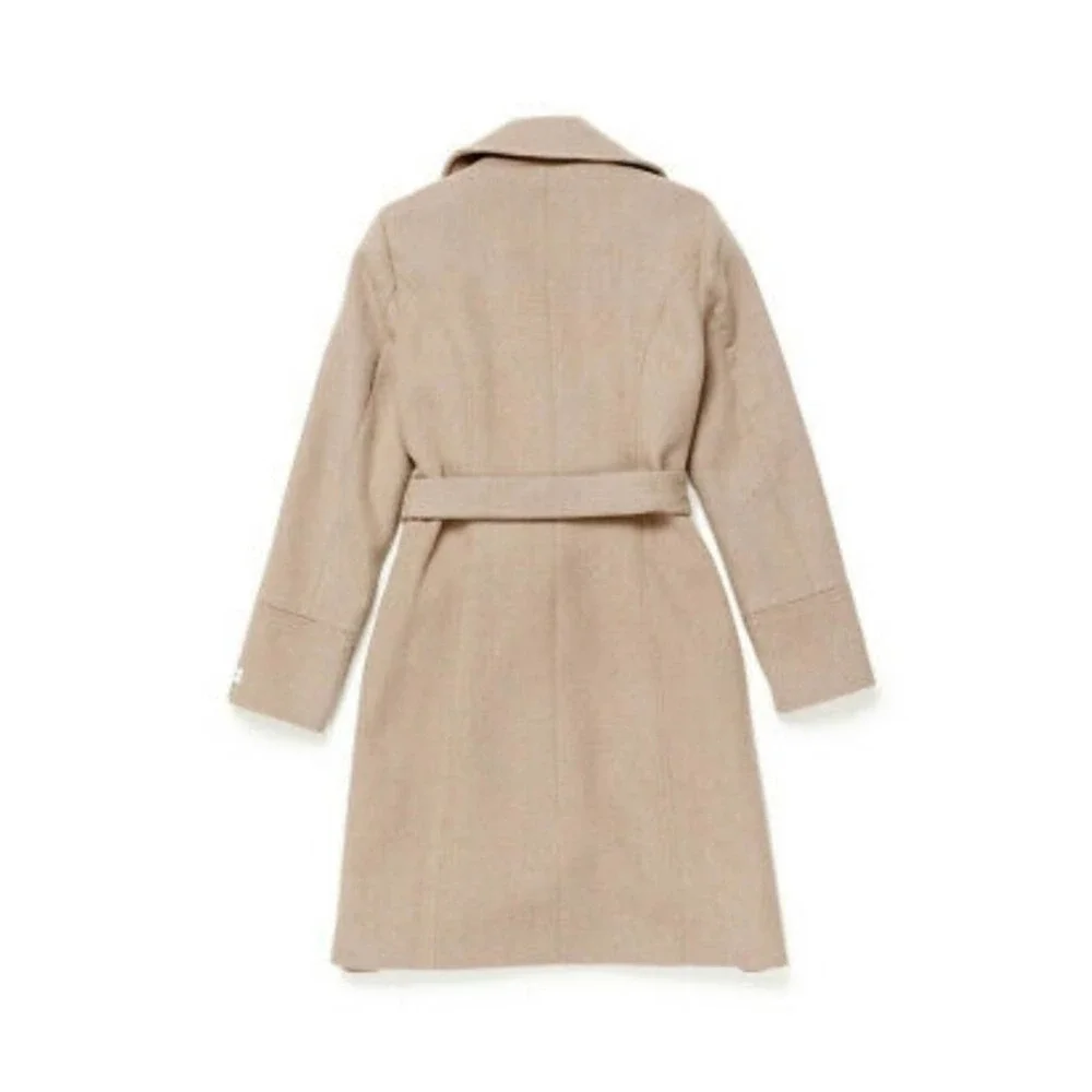 Calvin‎ Klein Notched Collar Wrap Coat In wheat angora blend size 8
